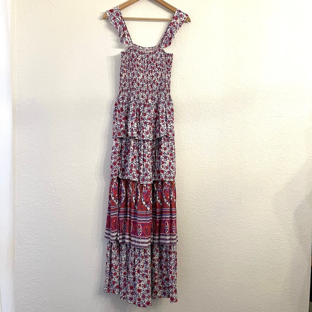 Abel the Label Anthropologie Maxi Dress S Pink Floral Tiered Smocked Cottagecore - Picture 6 of 12